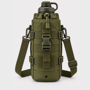 Heavy Duty Tactical Military Water Bottle Carrier with Adjustable Shoulder Strap & MOLLE Webbing – Olive Green